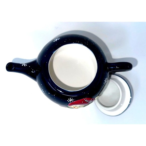 Wongs Ceramic Teapot For One Navy Snowman Snowflakes Pine Trees 3 Pc 20 oz 2006 - Picture 5 of 14